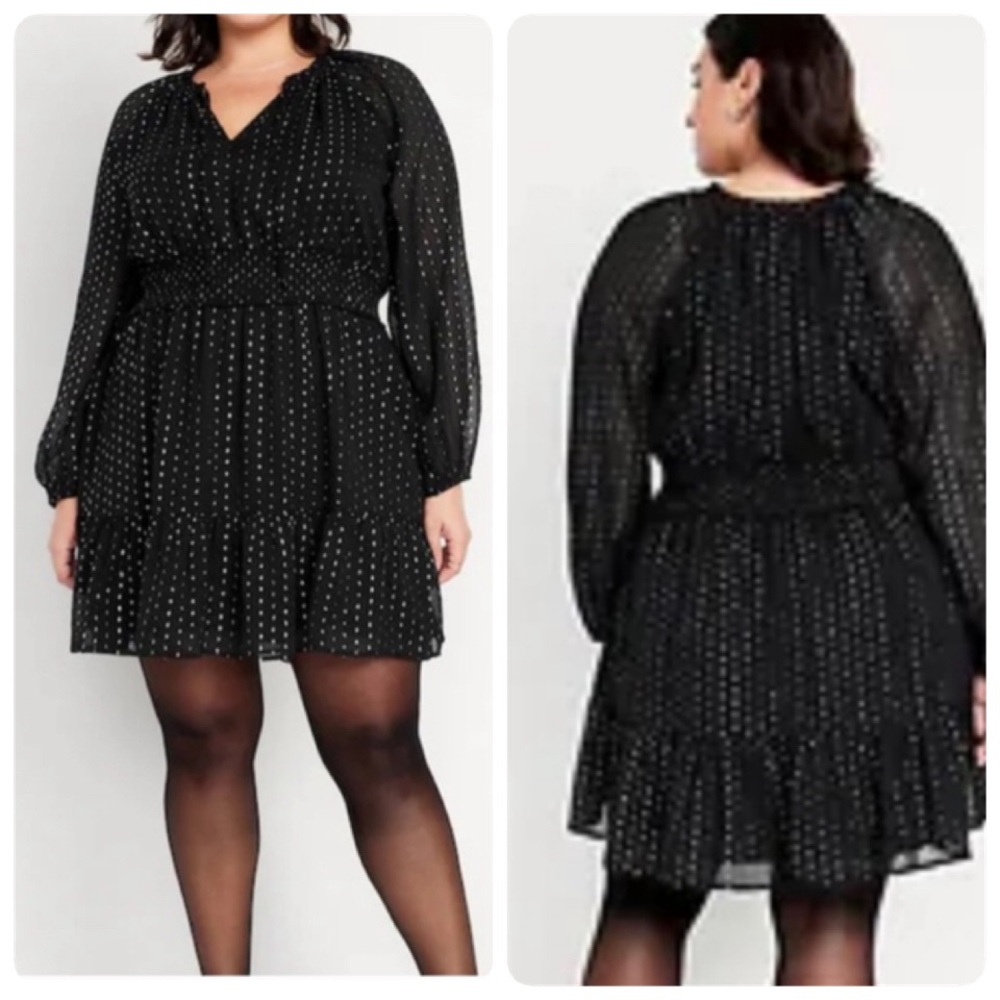 Old Navy Black/Silver Waist-Define Dress Size XL Tall